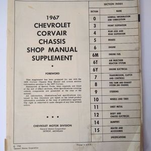 Vintage 1967 Chevrolet Corvair Chassis Service Manual Supplement